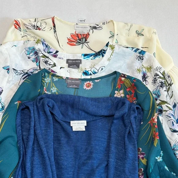 4pc set Van Heusen Women's Tops - Floral and Solid in Blue, Green, Cream Size L - Picture 4 of 16